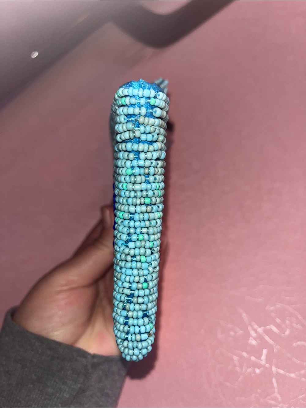 Beaded Evil Eye Wristlet Pouch in Aqua & Blue - Picture 6 of 16